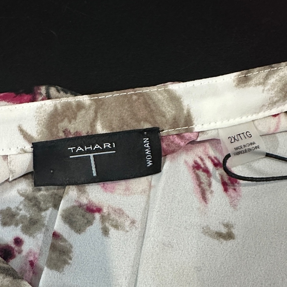 Tahari White Floral Blouse with Pink and Taupe Accents - Picture 5 of 7